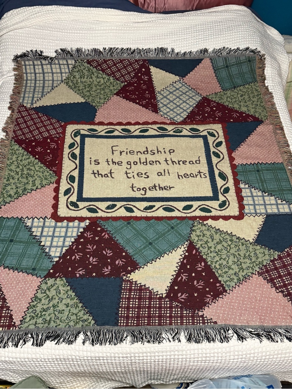 Patchwork Friendship Woven Tapestry Throw Blanket Wall Hanging